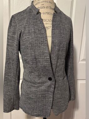 Banana Republic Heather Grey Black Textured Single-Button Blazer Jacket Medium